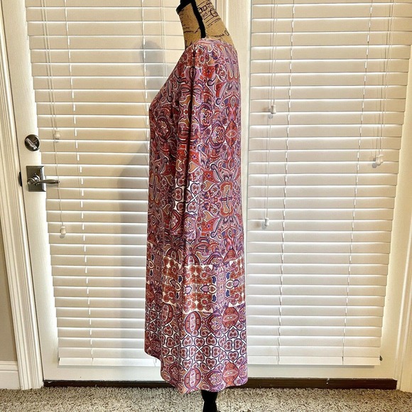 Wisp Knit Dress Size 12 Pink Paisley Sheath Boat Neck Long Sleeve Pullover - Picture 7 of 11